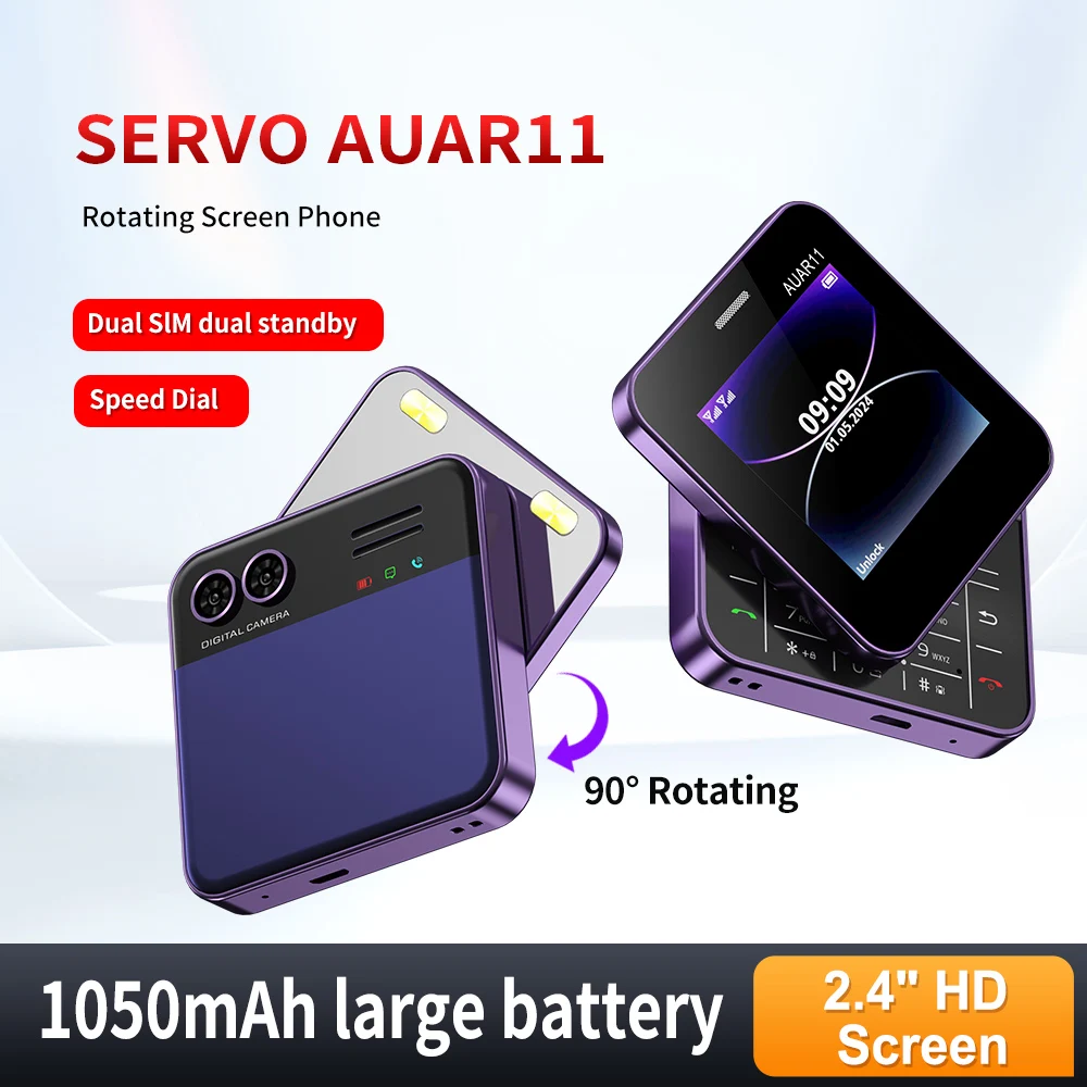 SERVO AUAR11 Side Sliding Mobile Phone Dual SIM Cards Torch MP4 Speed Dial Classic Buttons 2.4" Screen Small Rotating Push Phone SERVO AUAR11 Side Sliding Mobile Phone Dual SIM Cards Torch MP4 Speed Dial Classic Buttons 2.4" Screen Small Rotating Push Phone