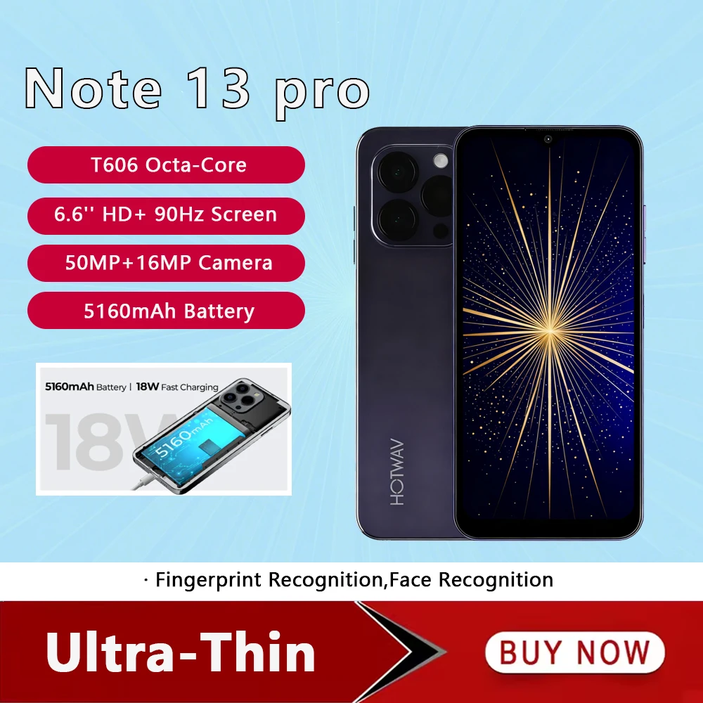 HOTWAV Note 13 4G Smartphone Android 6.6 Inch HD+ T606 Octa-Core 4GB+128GB Mobile Phone 50MP Camera 5160mAh Battery Cellphone HOTWAV Note 13 4G Smartphone Android 6.6 Inch HD+ T606 Octa-Core 4GB+128GB Mobile Phone 50MP Camera 5160mAh Battery Cellphone