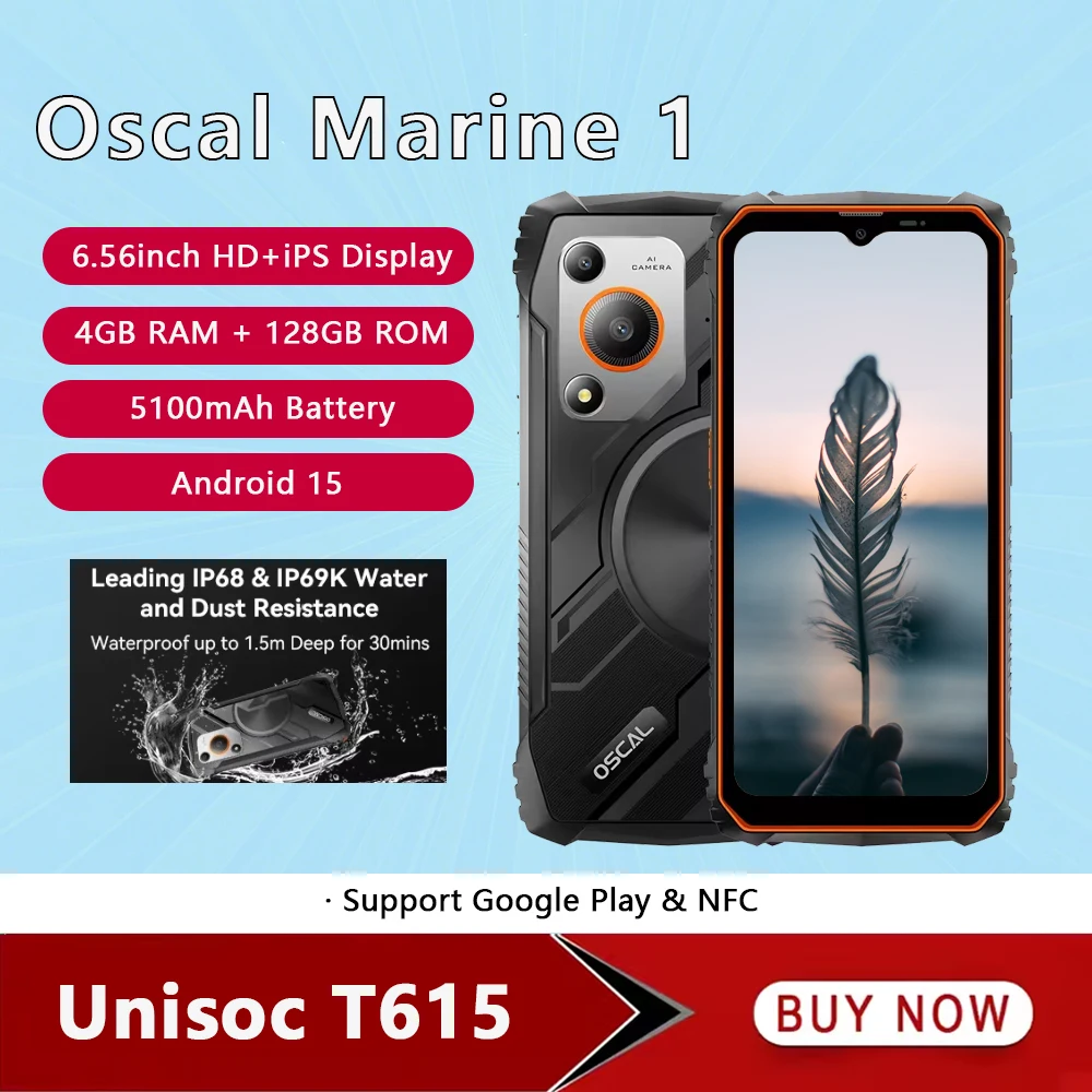 OSCAL MARINE 1 4G Rugged Smartphone Android 15 Unisoc T615 6.56 inch HD+ 4GB RAM 128GB ROM Mobile Phone 5100mAh Cellphone NFC OSCAL MARINE 1 4G Rugged Smartphone Android 15 Unisoc T615 6.56 inch HD+ 4GB RAM 128GB ROM Mobile Phone 5100mAh Cellphone NFC