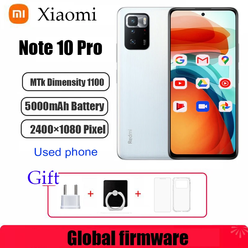 Global firmware Xiaomi Redmi Note 10 Pro 5G smartphone 6.MediaTek Dimensity 1100 5inch Global firmware 8G 256G/128G used phone