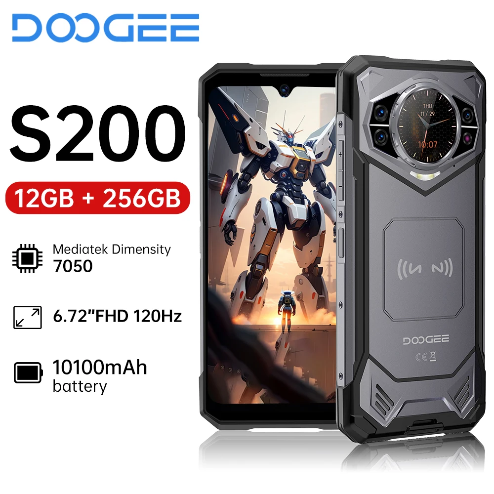 DOOGEE S200 Rugged Phone 6.72" 120Hz 1.32'' AMOLED Rear Display Smartphon 5G 32GB(12+20)+256GB 33W 100MP 10100mAh Android 14 NFC