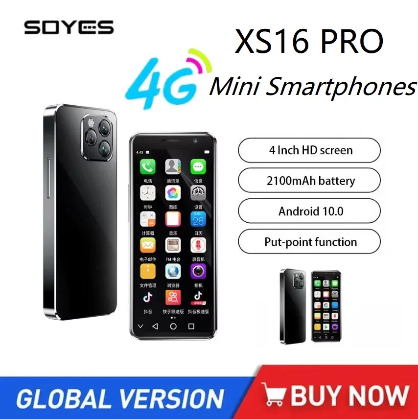 SOYES XS16 PRO Mini Smartphones MTK6762 Octa Core 4GB+128GB Andriod 9.0 Mobile Phone 2100mAh 4G Network Support OTG WIFI Hotspot