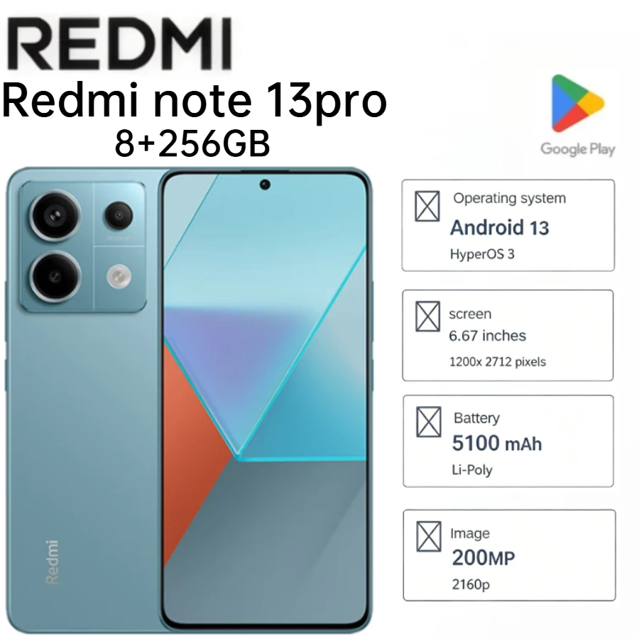 2026 Latest Model Redmi Note 13 pro Global Version 8+256GB 6.67' 120Hz AMOLED Display 200MP Triple Camera 5100mAh Fast Charging