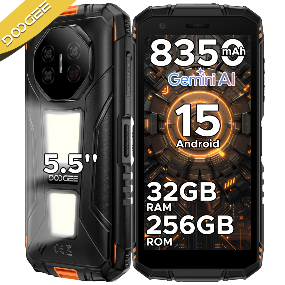 DOOGEE Fire 3 Max Rugged Phone 32GB+256GB 5.5" HD+ Display Camping lights IP68 8350mAh T7250 48MP NFC Android15 Widevine L1