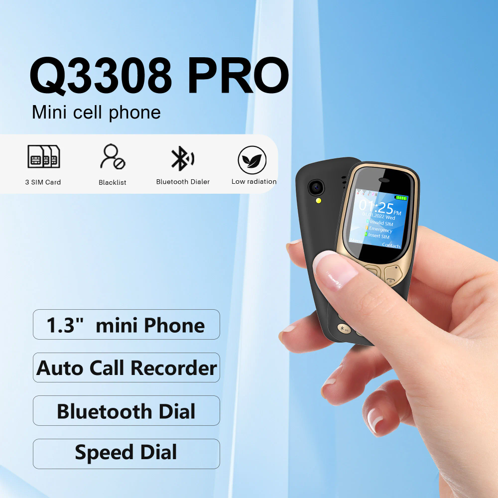 SERVO Q3308 PRO Mini Mobile Phone 3 SIM Standby Call Recording Speed Dial Flashlight Camera 2G GSM Super Small Cellphones Backup SERVO Q3308 PRO Mini Mobile Phone 3 SIM Standby Call Recording Speed Dial Flashlight Camera 2G GSM Super Small Cellphones Backup