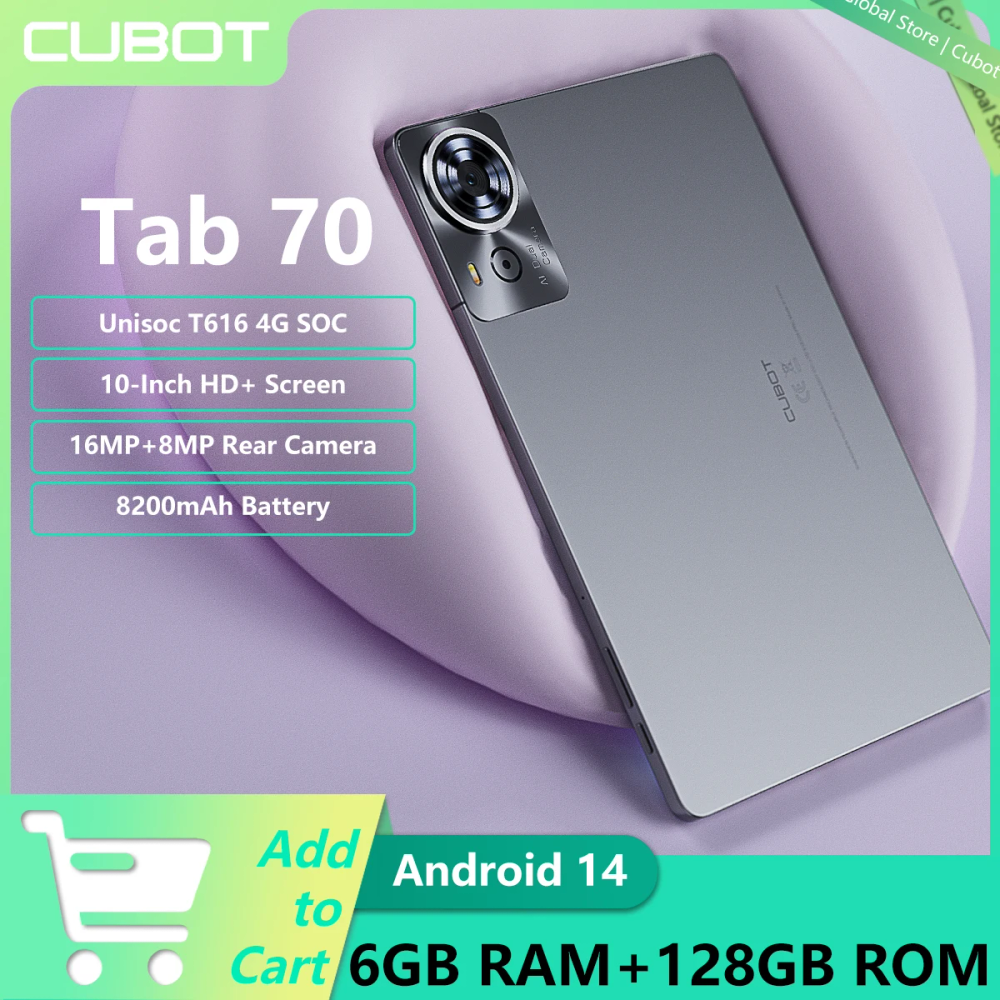 NEW CUBOT Tab 70 4G Tablet 16(6+10)GB RAM+128GB ROM 8200mAh 11" HD+ Screen 16MP+8MP Camera Unisoc T616 Octa-core Android 14