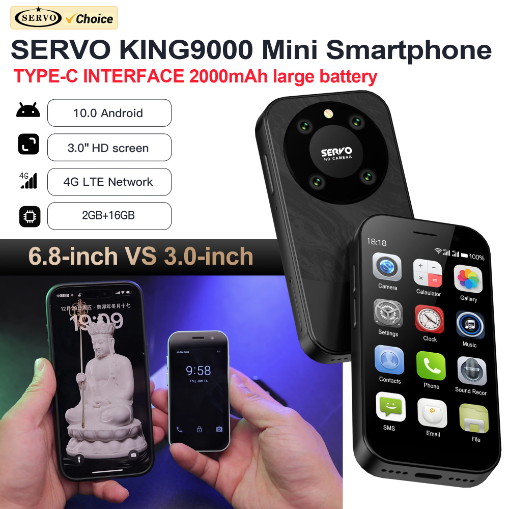 SERVO KING9000 4G Mini Smartphone 2GB+16GB Android10.0 System Dual SIM Standby Wifi GPS 3.0Inch Small Smart Phone Global Version SERVO KING9000 4G Mini Smartphone 2GB+16GB Android10.0 System Dual SIM Standby Wifi GPS 3.0Inch Small Smart Phone Global Version