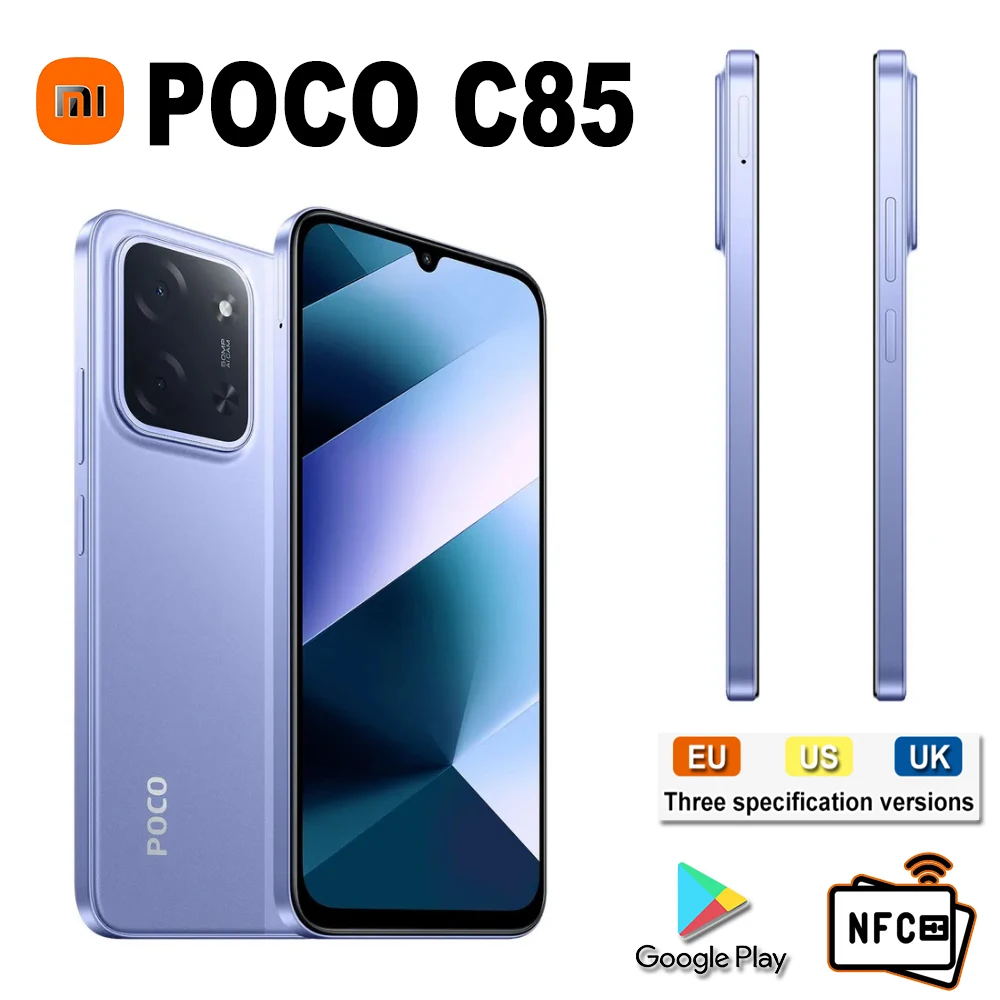 EU/US/UK specification XIAOMI POCO C85 original smart phone /8GB+256GB memory/support GPS/NFC Smart phone/6000mAh Smart phone EU/US/UK specification XIAOMI POCO C85 original smart phone /8GB+256GB memory/support GPS/NFC Smart phone/6000mAh Smart phone