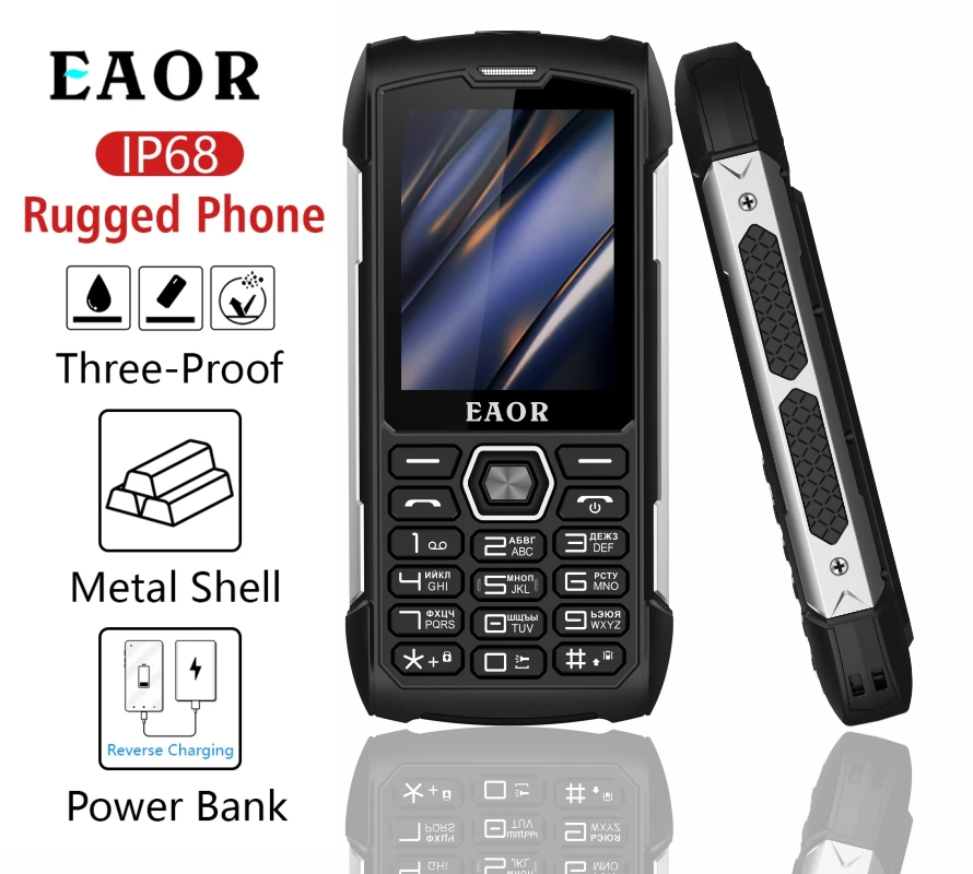 EAOR 2G Rugged 4000mAh Big Battery Power Bank 2.8 IPS large screen IP68 Waterproof 0.3M cam MTK feature Keypad mobile Phone