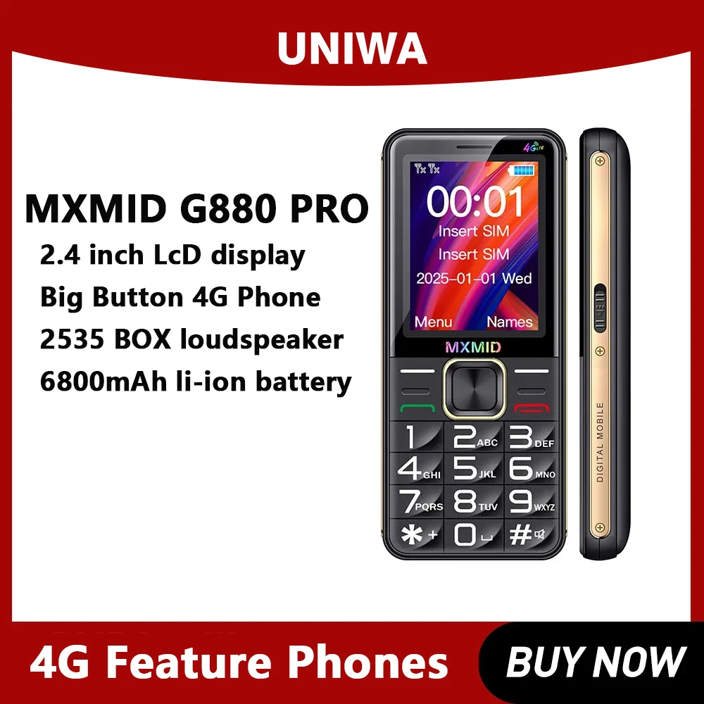 UNIWA MXMID G880 PRO 4G Feature Phone Russian Keyboard for Elder 2.4 Inch LCD Fronts Big Volume Big Flashlight 6800mAh Battery UNIWA MXMID G880 PRO 4G Feature Phone Russian Keyboard for Elder 2.4 Inch LCD Fronts Big Volume Big Flashlight 6800mAh Battery