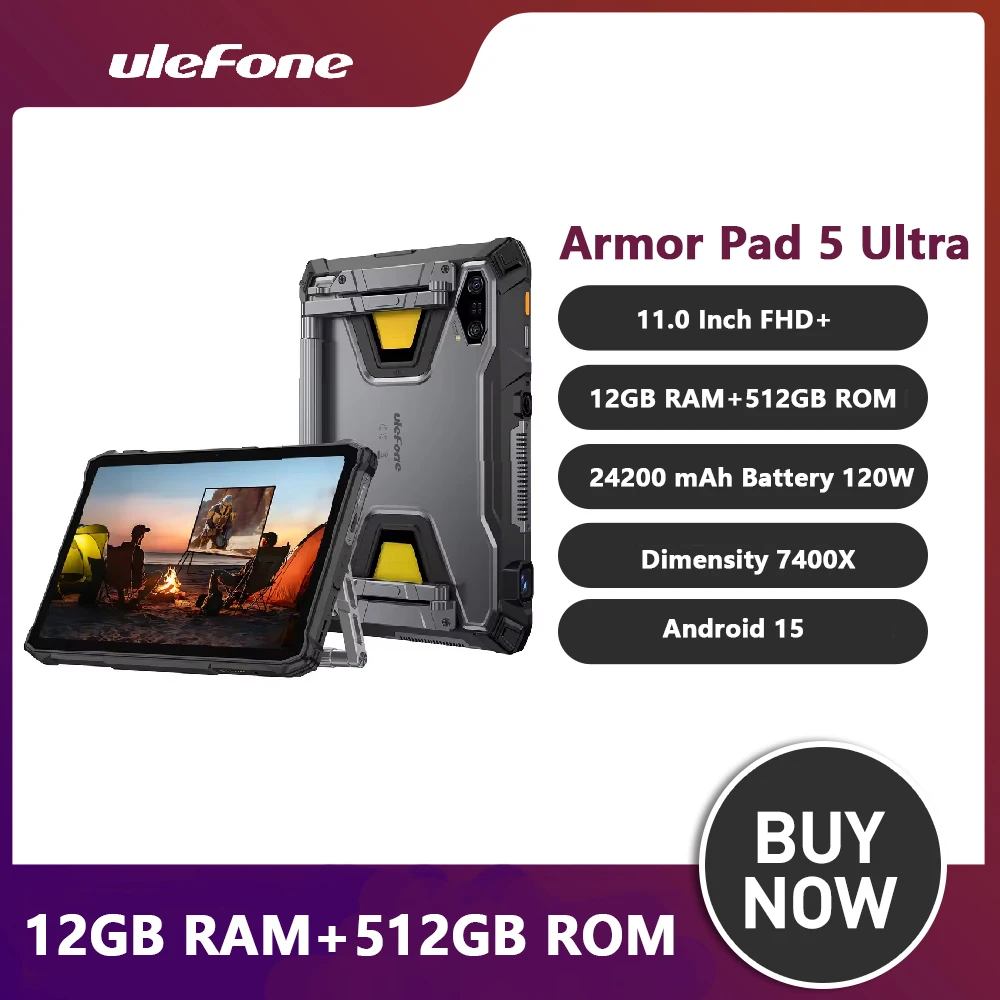 2025 NEW Ulefone Armor Pad 5 Ultra 5G 11FHD Rugged Tablet 24200mAh Battery Portable Projector 200LM 12GB+512GB Android 15 NFC
