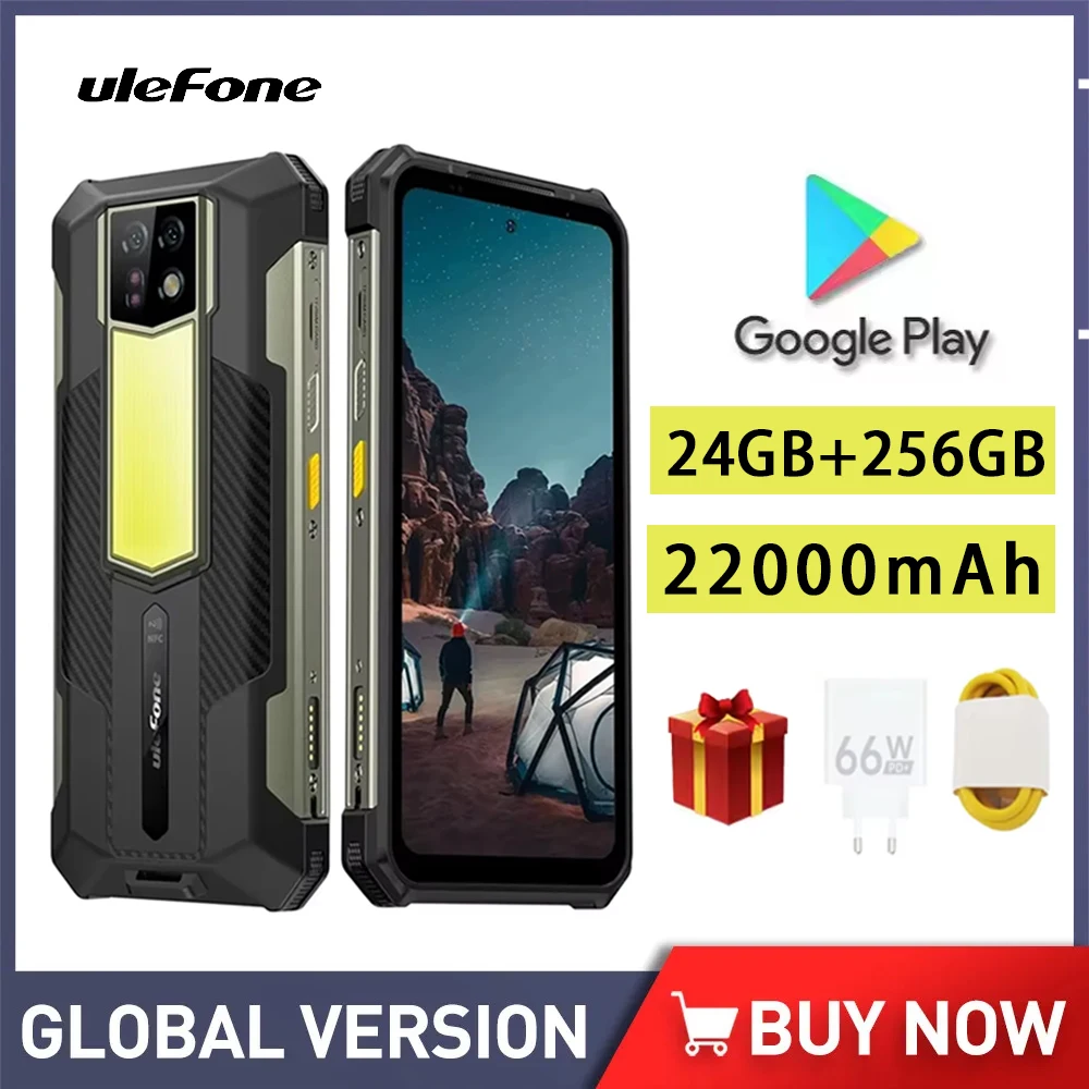 Ulefone Armor 24 Rugged Phone 22000mAh Battery 24GB RAM+256GB ROM Smartphone Android 14 64MP+64MP 6.78 Inch 120Hz Cellphone NFC