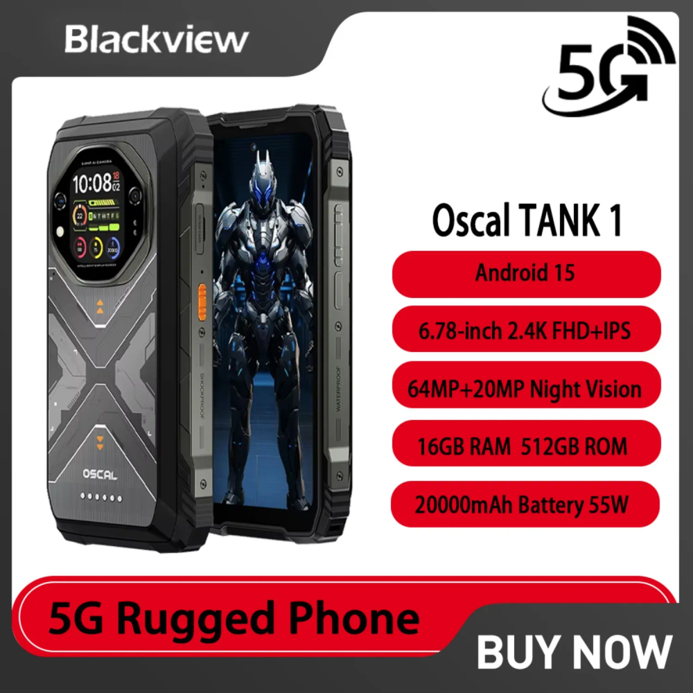Blackview Oscal TANK 1 5G AI Rugged Phone IP68 &IP69K 6.78 16GB RAM 512GB ROM 20000mAh 55W Fast Charging 64MP NFC Android 15