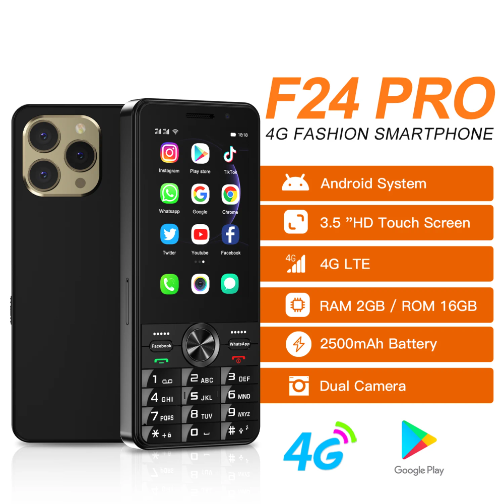 SERVO F24 PRO 4G Button Smartphone Android OS 2GB+16GB Play Store WhatsAPP GPS WiFi 3.5" Touch Screen Smart Phones 2 SIM Standby