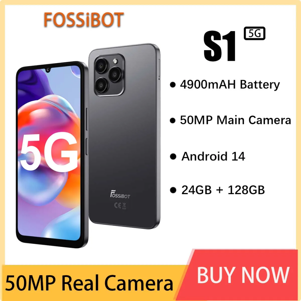 Fossibot S1,5G Mobile Phone 50MP Main Camera 4900mAh Battery Smartphone 24GB RAM(6GB+18GB) 128GB ROM Android 14 NFC Cell Phone