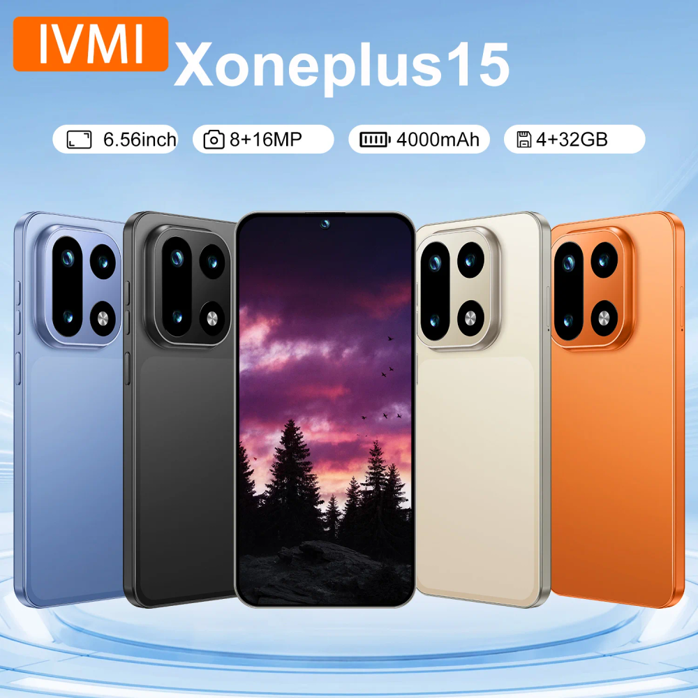 IVMI Global XOnePlus15 Smartphone Android 12 4GB RAM 32GB ROM 6.56 Inch 8+16MP Face ID Play Store 4G Network Mobile Phones