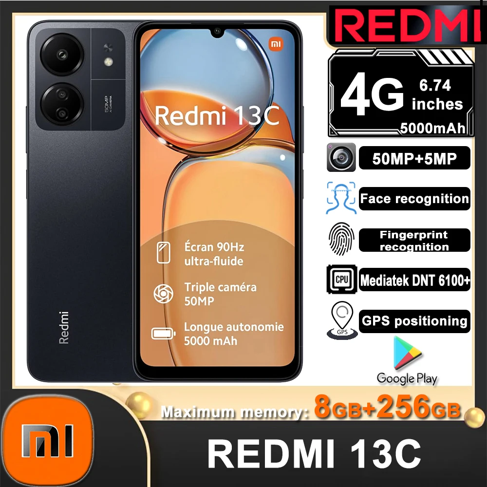 Original SmartPhone Redmi 13C 4G 8GB+256GB 5000mAh Dimensity 6100+ 6.74" ultra-large Display 50MP+5MP AI Camera 18W Battery Type