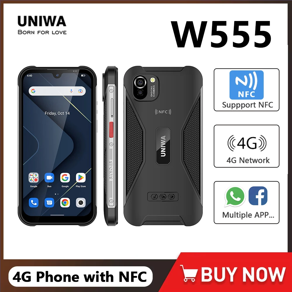 UNIWA W555 4G Global Version Smartphones Android 12 5.71 Inch 3GB+32GB Mobile Phone 4000mAh 13MP NFC Cellphone SOS PTT Button