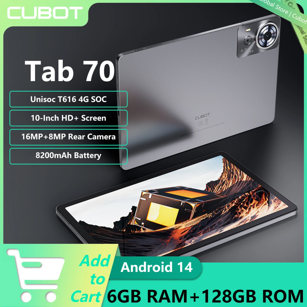 2025 NEW CUBOT Tab 70 4G 16MP Mian Camera Unisoc T616 Octa-core 6GB RAM+128GB ROM 10.95" Display 8200mAh Battery Android 14