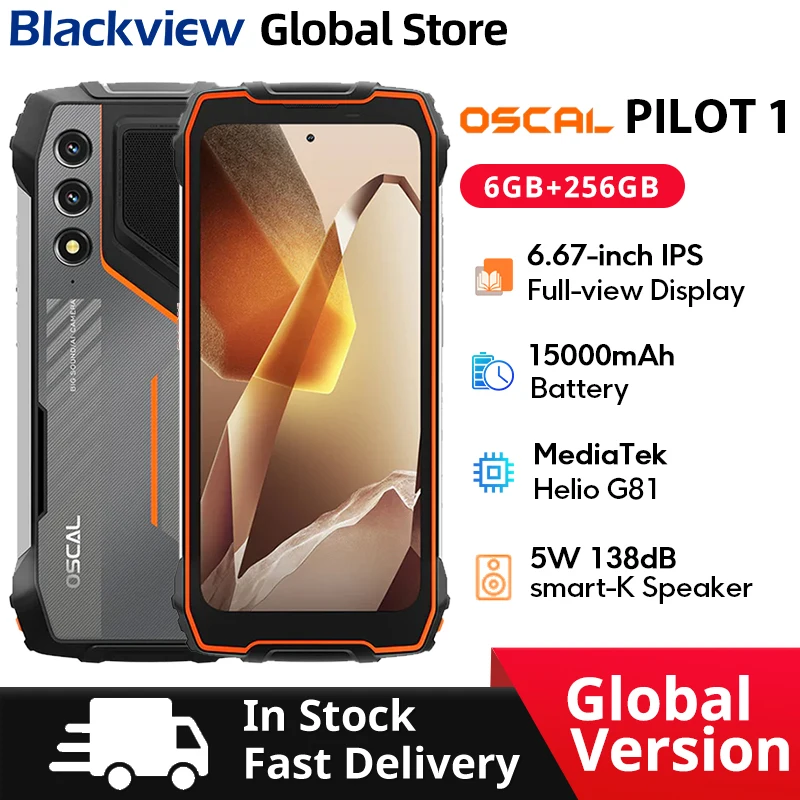 Blackview Oscal PILOT 1 Rugged phone 6.67-inch HD+ 90Hz Display 15000mAh 5W BOX Speaker NFC 6GB 256GB Helio G81 CPU Cellphone