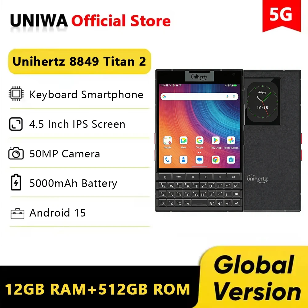 Unihertz 8849 Titan 2 Rugged Phone 5G QWERTY Keyboard 4.5 Inch 12GB 512GB Mobile Phone 5000mAh 33W 50MP Dual Display Cell Phones Unihertz 8849 Titan 2 Rugged Phone 5G QWERTY Keyboard 4.5 Inch 12GB 512GB Mobile Phone 5000mAh 33W 50MP Dual Display Cell Phones