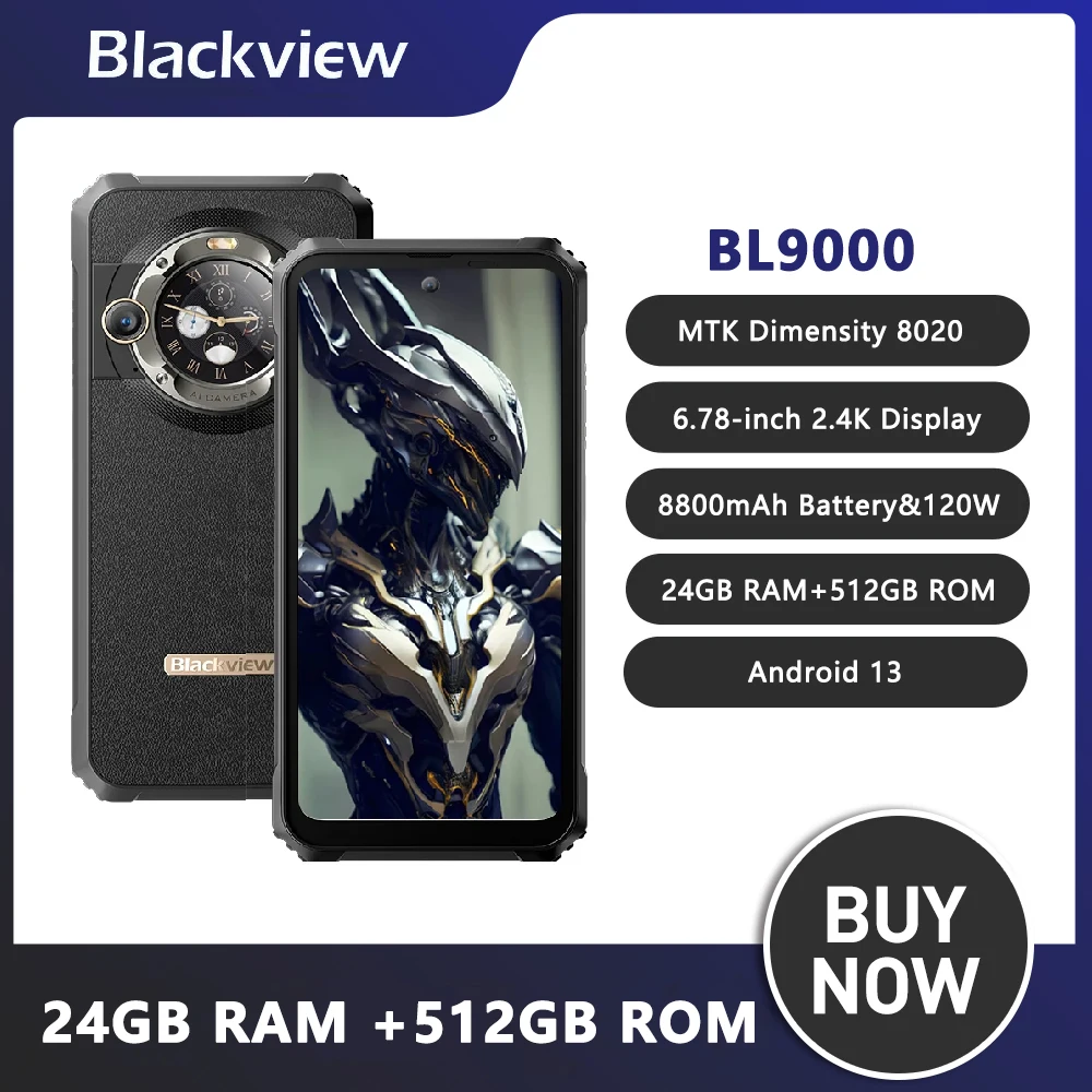 Blackview Bl9000 robustes Telefon 6.78 "24GB 512GB 2,4 k FHD Dual-Display 50MP 8800mAh 120W Android 13 5G NFC-Smartphone