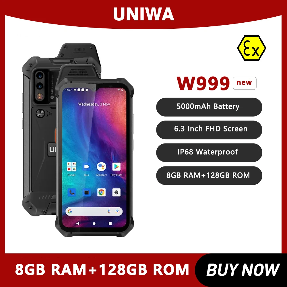 UNIWA W999 ATEX Explosion IP68 Walkie Talkie 6.3 Inch FHD Helio G99 8GB+128GB 4400mAh Smartphone Andriod NFC
