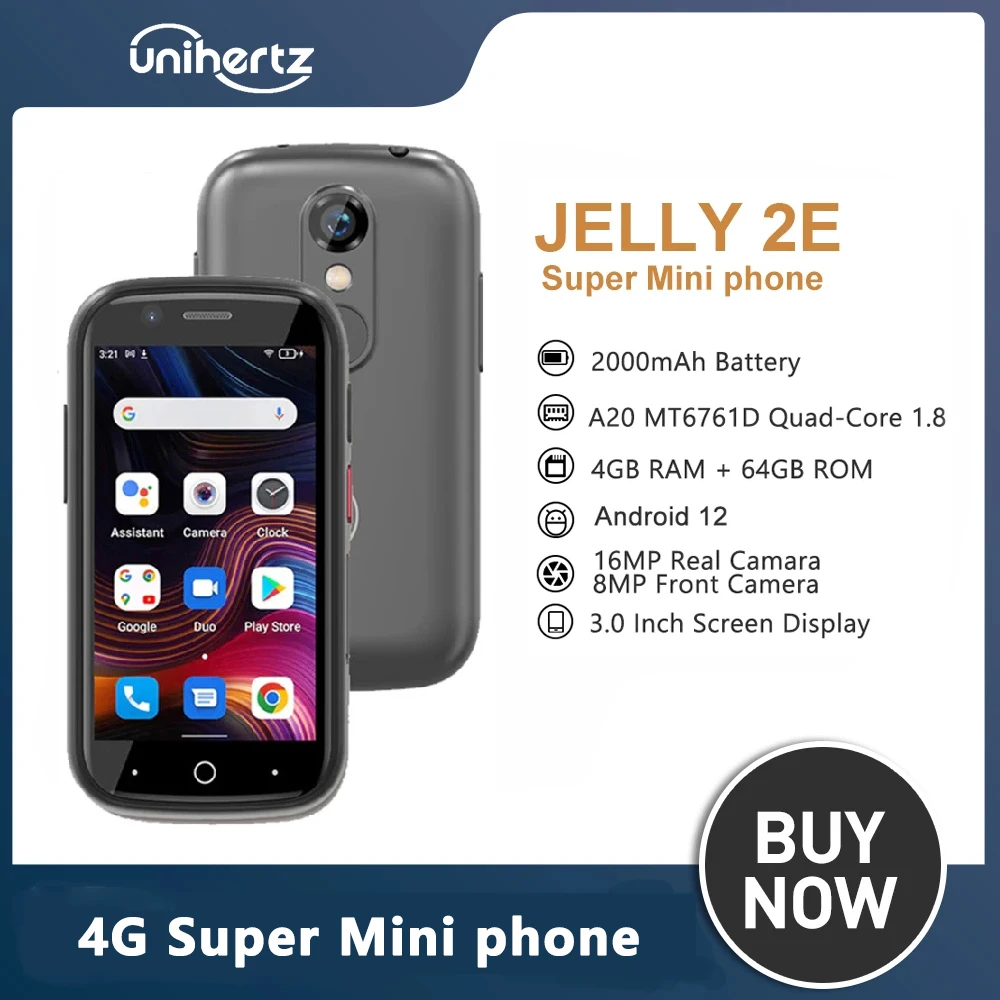 Unihertz Jelly 2E 4+64GB Mini Smartphone Unlocked Global Version 4G Android 12 and HD Voice Supported 4+64GB Phone With SD Card