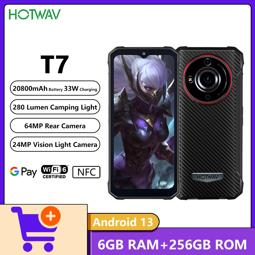 HOTWAV T7 Rugged Phone 4GB RAM+128GB ROM 6.52" HD+ Display 21MP Rear Camera 6280mAh MTK MT8788 4G Android 13 Smartphone