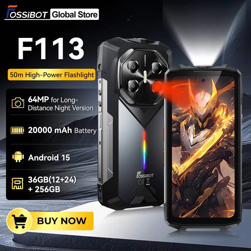 FOSSiBOT F113 Rugged Smartphone 5G Android 15 36(12+24)GB+256GB 20000mAh Battery Camping Light 64MP 120Hz Mobile Phone 33W NFC