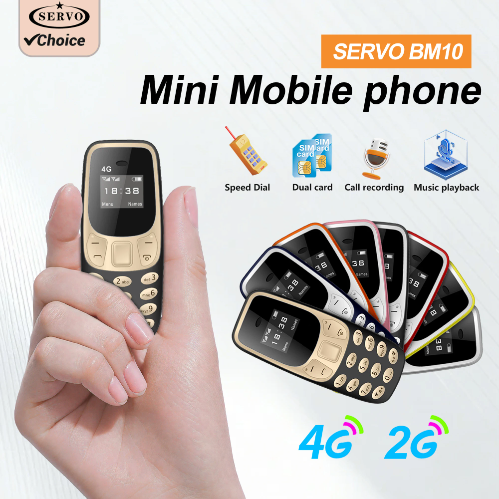 SERVO Mini Mobile Phones 4G/2G Cellular 2 SIM Speed Dial Recorder Alarm Clock Low Radiation Multi Language Portable Cell Phone