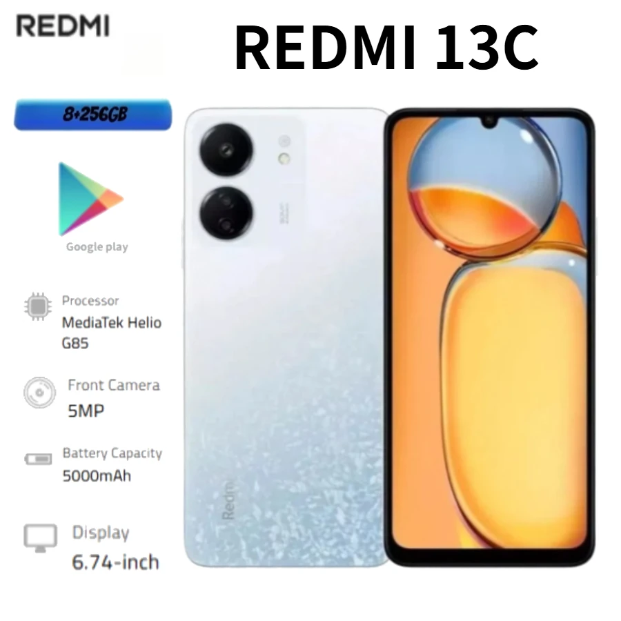2026 New Redmi 13C Global Edition: 6.74-inch 90Hz LCD display, 50MP camera, 5000mAh battery, 18W fast charging, 8GB+256GB smartp