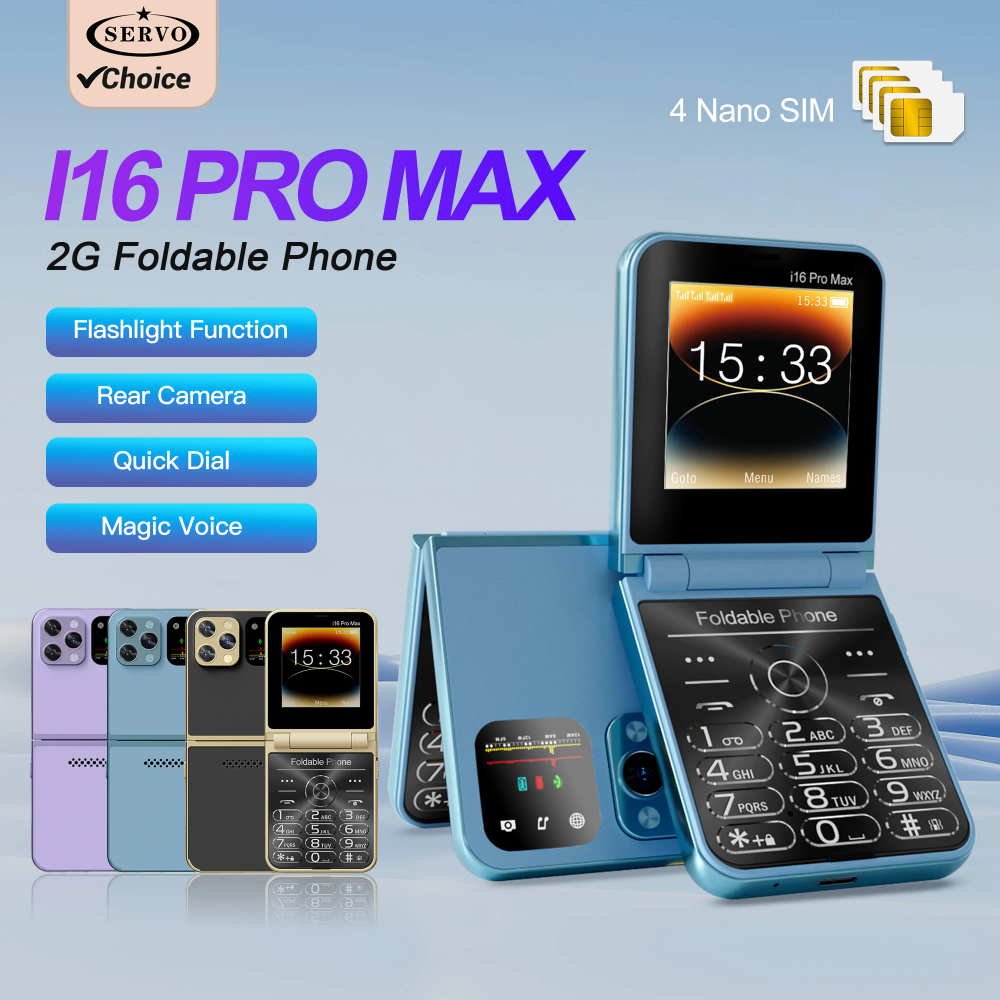 SERVO Flip Mobile Phones 4 SIM Standby 2.6" HD Display Speed Dial Call Recording FM Radio Flashlight 2G GSM Foldable Cellphones