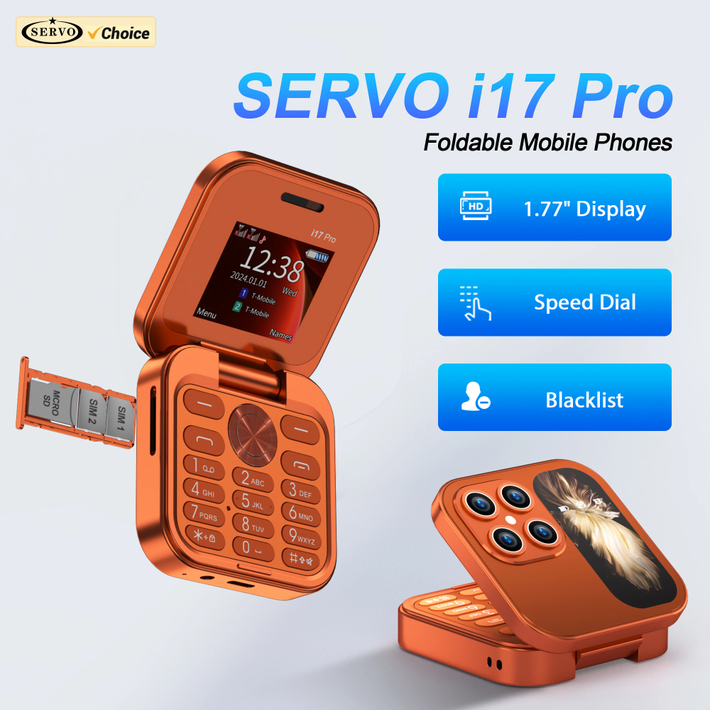 SERVO i17 PRO Mini Flip Mobile Phone 2G GSM Dual SIM Magic Voice Speed Dial Blacklist FM Radio Small Foldable Button Cellphones