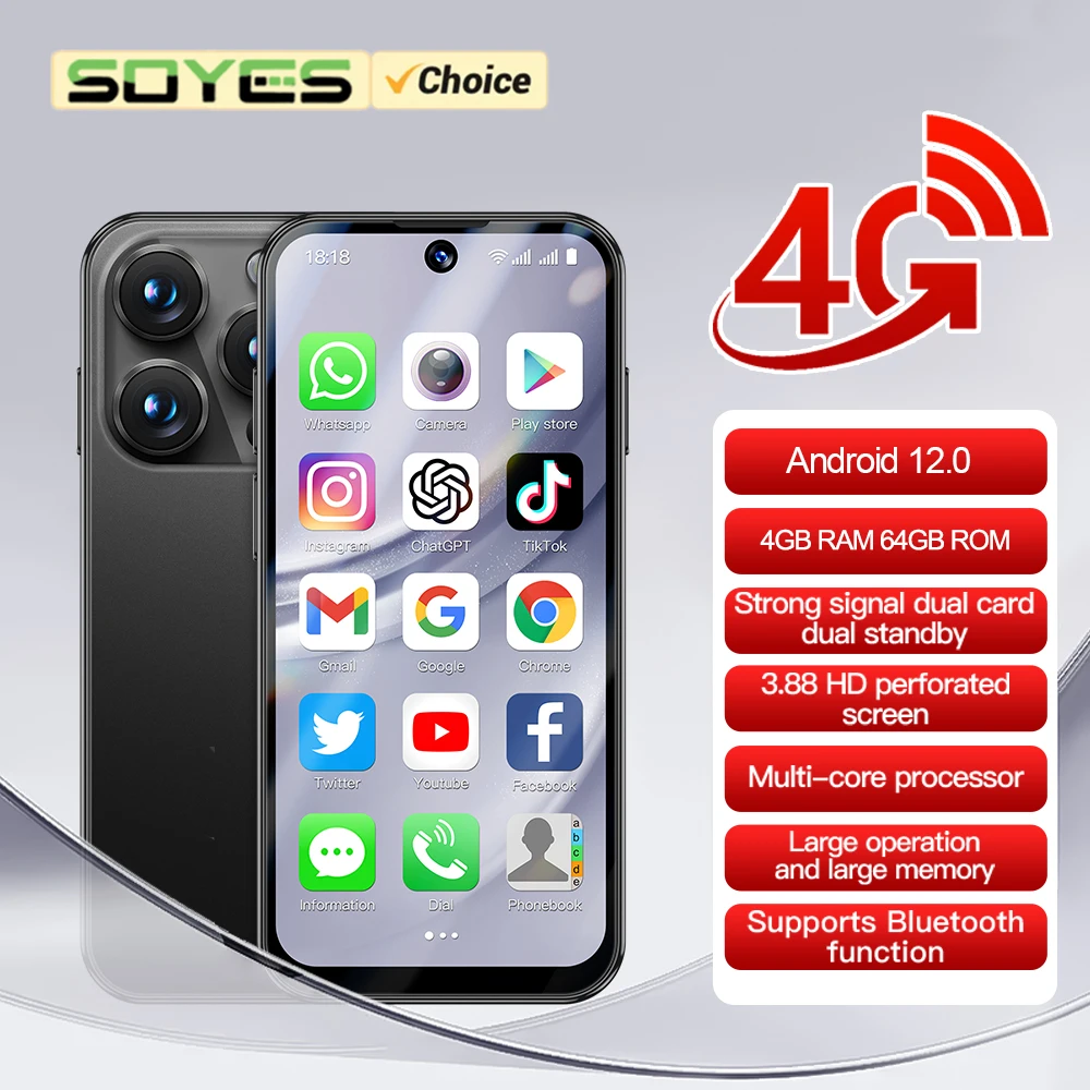 SOYES XS19 Pro 4GB RAM 64GB ROM Android 12.0 Smartphone 1950mAh Face ID 4G LTE Type-C OTG 3.88 Screen Small Phone