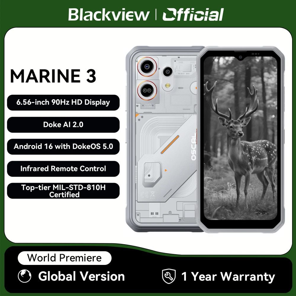 Blackview OSCAL MARINE 3 Smartphone, 6.56" HD 90Hz Display,Helio G81,13MP+16MP Camera, 5000mAh Battery, Android 16 Mobile Phone