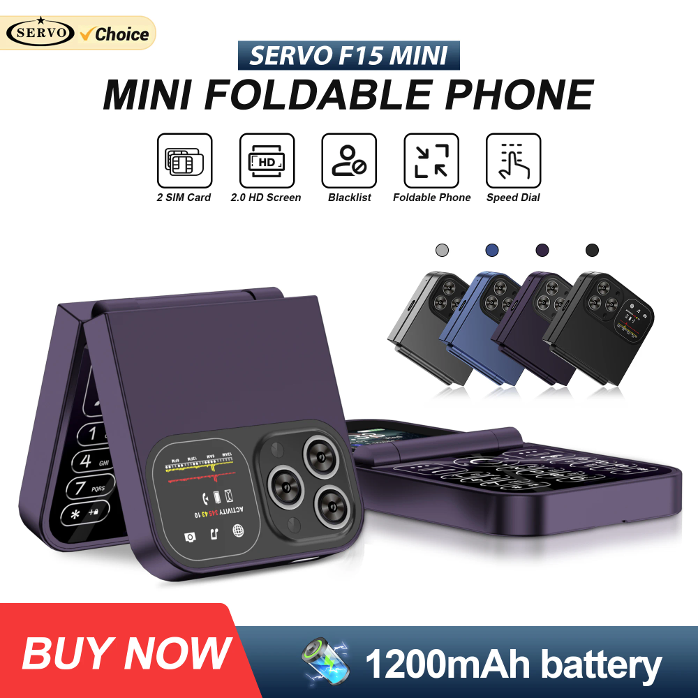 SERVO F15 MINI Flip Mobile Phone Dual SIM Standby Magic Voice Speed Dial Blacklist MP4 Player FM Radio 2G Button Fold Cellphones