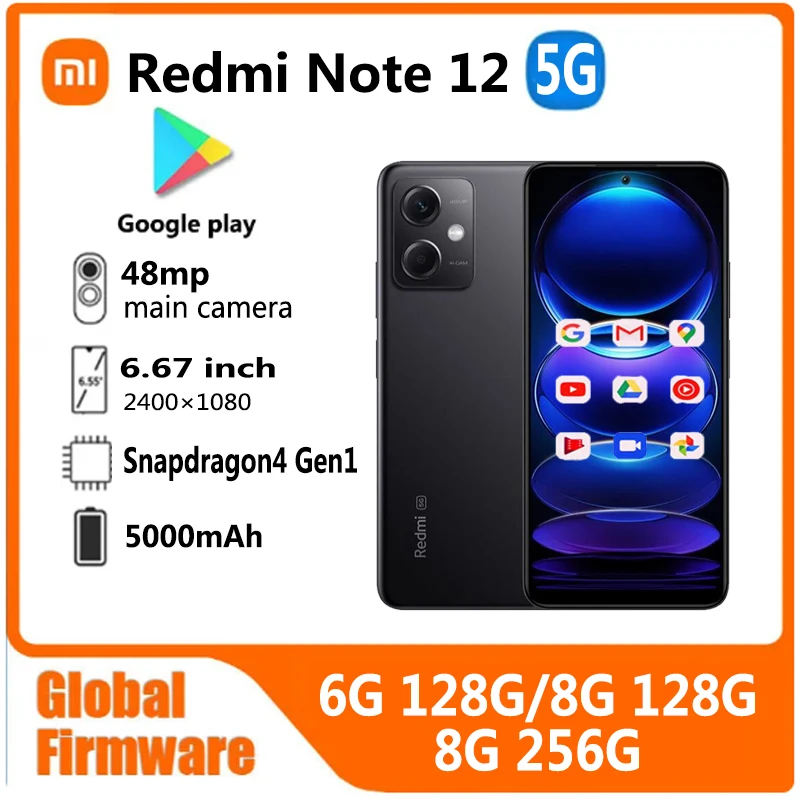 Xiaomi Redmi note 12 5G Smartphone global firmware 48MP 5000mAh 6.67" 33W Qualcomm Snapdragon4 Ge1 used phone