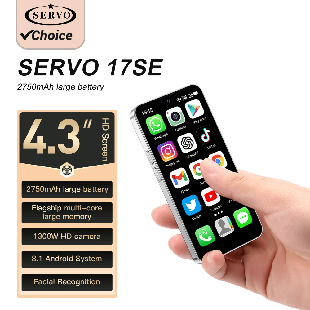 SERVO 17SE Mini Smartphone 16GB ROM Android 8.1 Wifi Dual SIM Standby Play Store 4G LTE 4.3"Little Smart Cellphone New Version