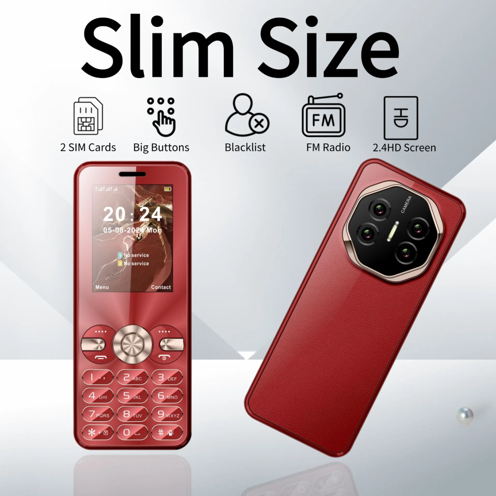 GSM 2G Ultra Slim Thin Budget Phone For The Elderly 2.4" Display Speed Dia Dual Sim Large Push-Button Durable Small Size Cheap