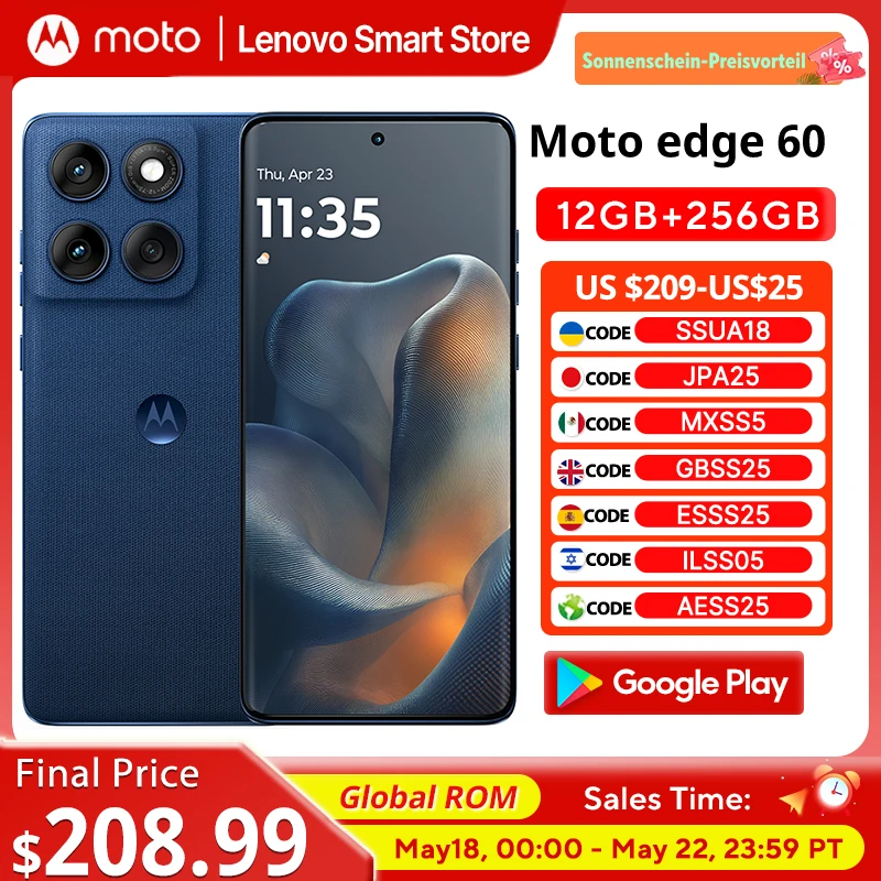 Motorola MOTO edge 60 Smartphone 5G Original Global ROM 6.7 1.5K 120Hz pOLED Display MediaTek Dimensity 7400 IP68 Cellphone