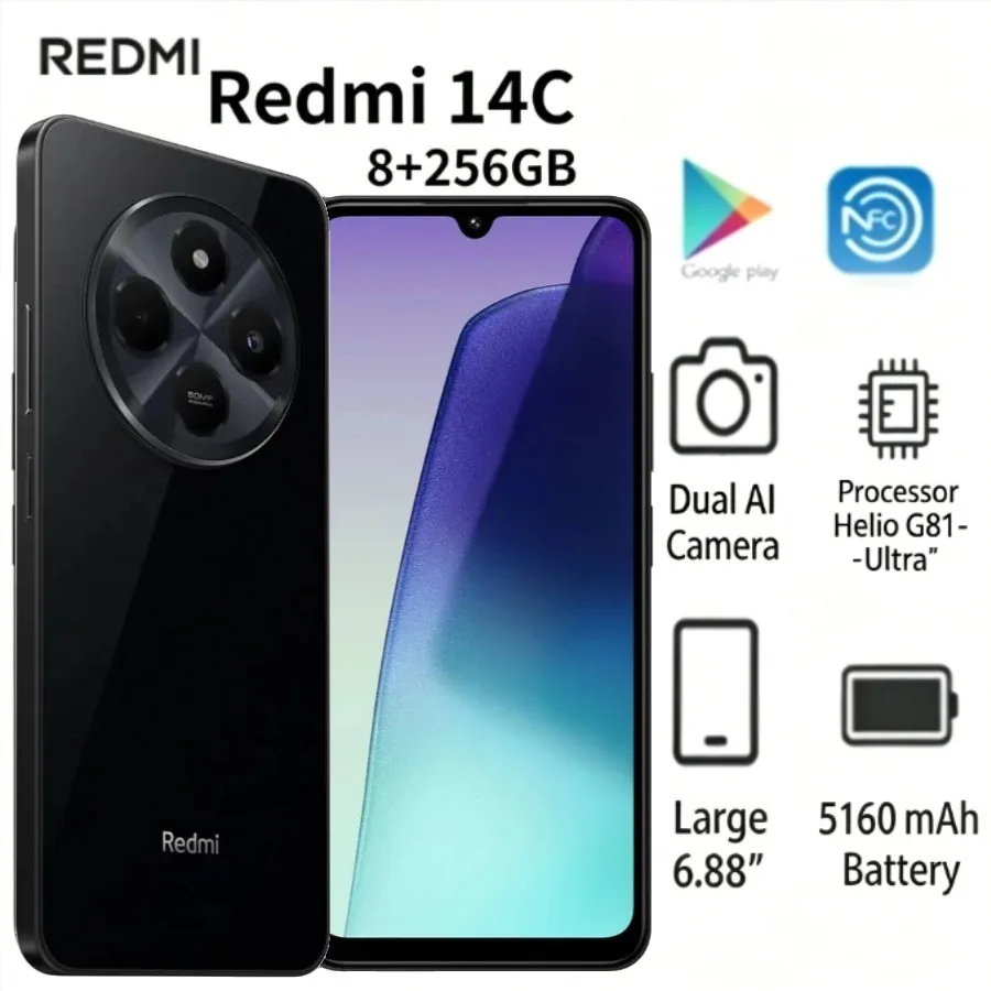 2026 new Redmi 14C 2026 Smartphone 8+256GB High-Resolution 50MP Dual Camera 120Hz Display 5160mAh Battery