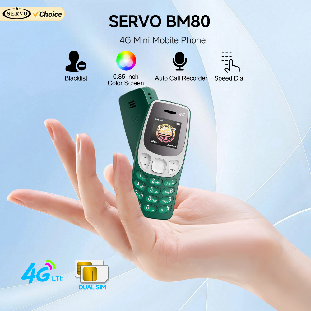 SERVO BM80 LTE 4G Mini Mobile Phone Dual SIM Standby Speed Dial Blacklist Call Recording 0.85" Screen Super Small Phones Back-up