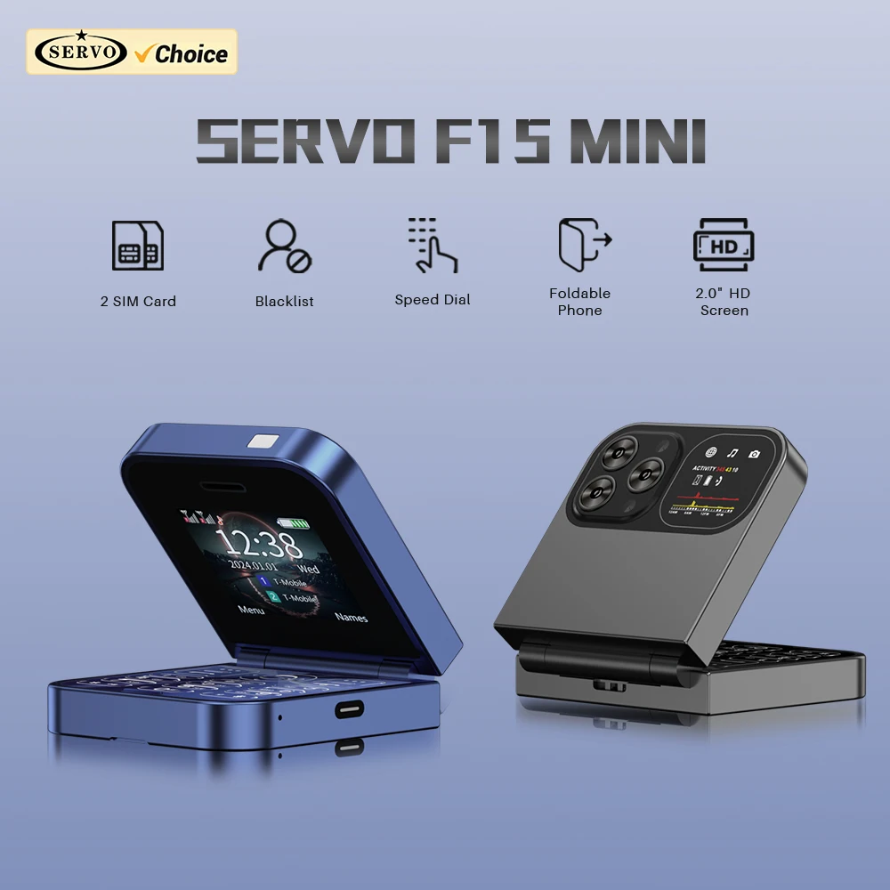 SERVO Classic Small Flip Mobile Phone 2G Dual SIM Card Blacklist Speed Dial 2.0 Screen 180° Fold Button Cellphones New upgrade