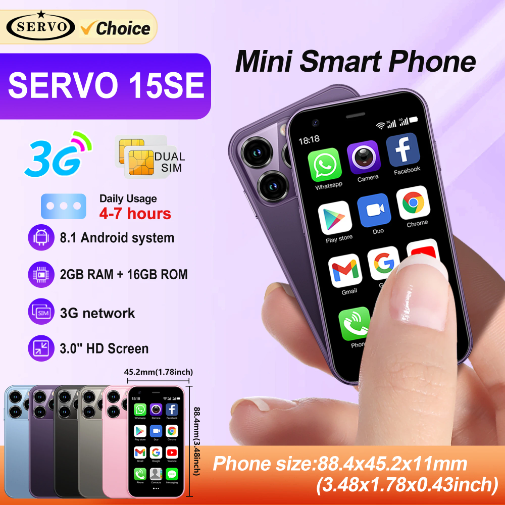 SERVO Mini Smartphone 3G WCDMA Cellular Android System 2GB +16GB Play Store 3" Display Super Small Cheap Mobile Phones Dual SIM