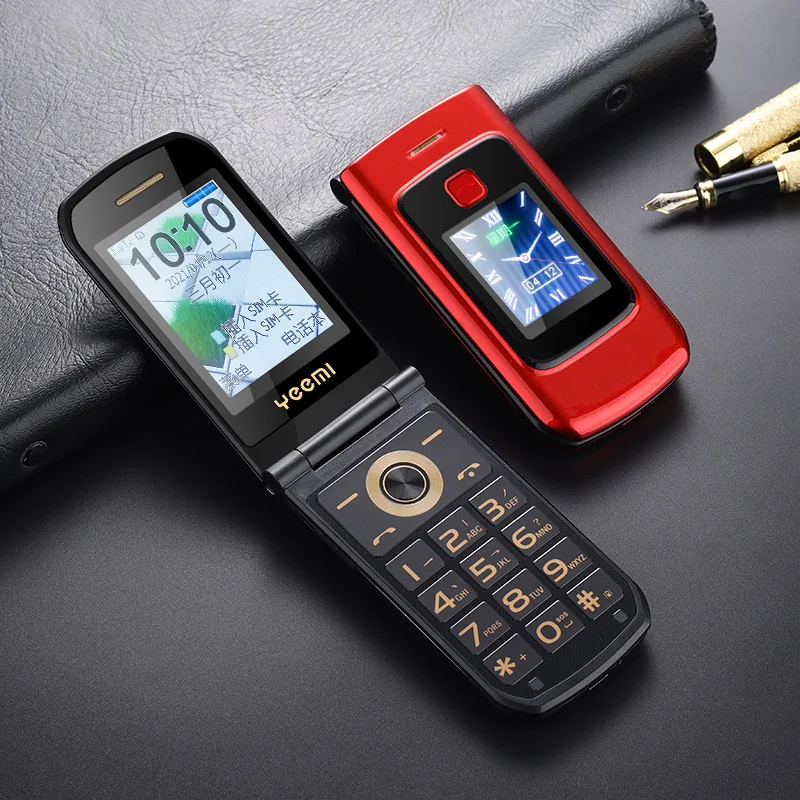 Two Displays Flip Mobile For Elderly Speed Dia SOS Push Button Metal Body Small Size Two Sim Cards 2G GSM Portable Phone Cheap