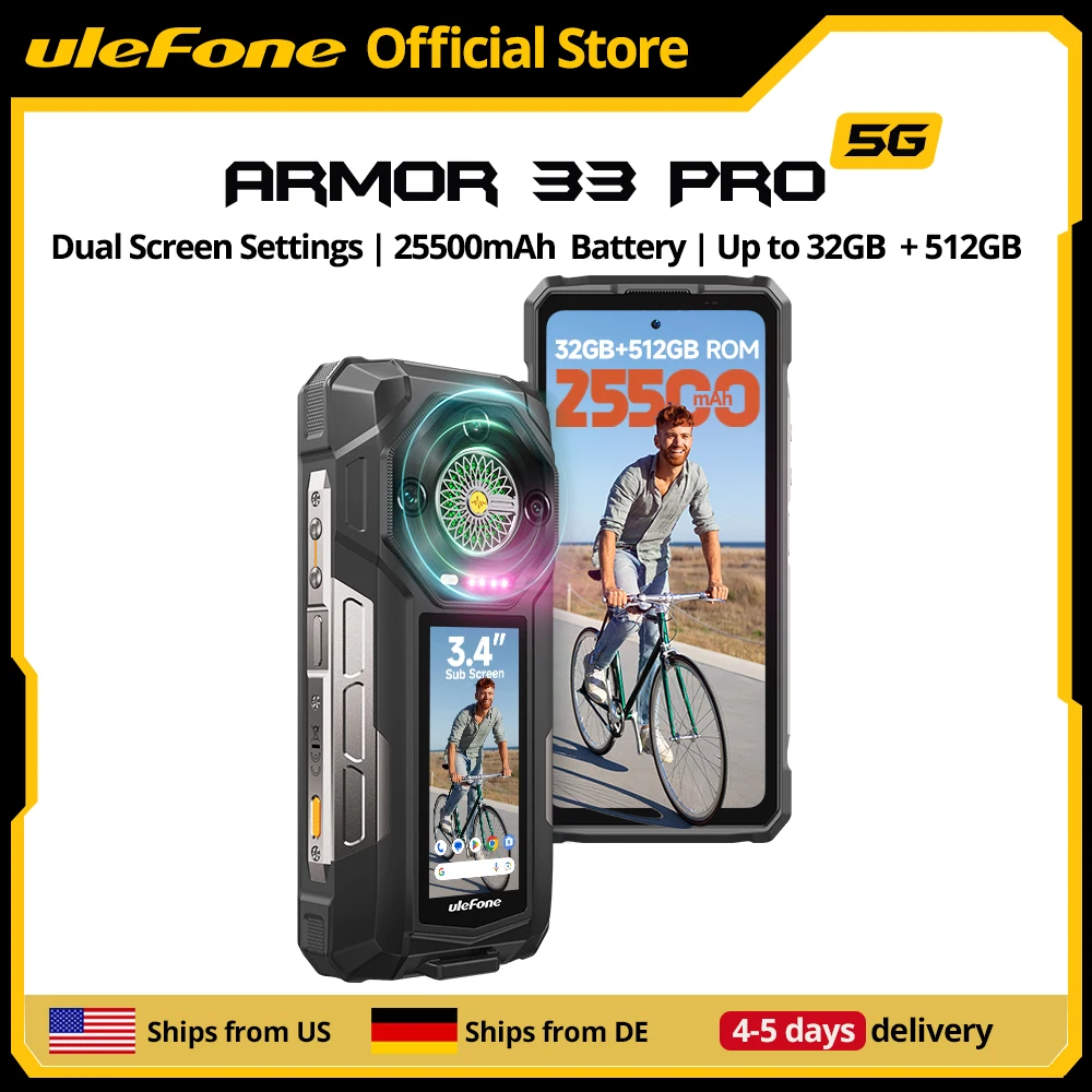 【Ships from US】Ulefone Armor 33 Pro 5G Rugged Phone 25500 mAh 512GB ROM 120Hz Dual Screen NFC Android Smartphone MTK 【Ships from US】Ulefone Armor 33 Pro 5G Rugged Phone 25500 mAh 512GB ROM 120Hz Dual Screen NFC Android Smartphone MTK