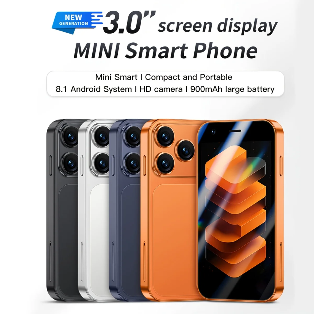 Mini smartphone with a 3.0-inch screen, 2GB RAM, and 16GB storage space. Support multiple applications, facial recognition