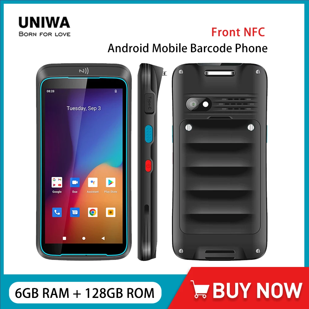 UNIWA V5N Rugged 4G Smartphone Front NFC 5.5" IPS Touch Screen 6GB 128GB 4000mAh 13MP Android Mobile Barcode Phone 2D Scanning