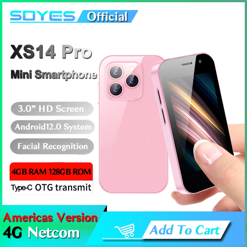 SOYES XS14 Pro Americas Version 4G Mini Smartphone 3.0" Screen 4GB RAM 128GB ROM Android 12 Supports Face ID WIFI BT